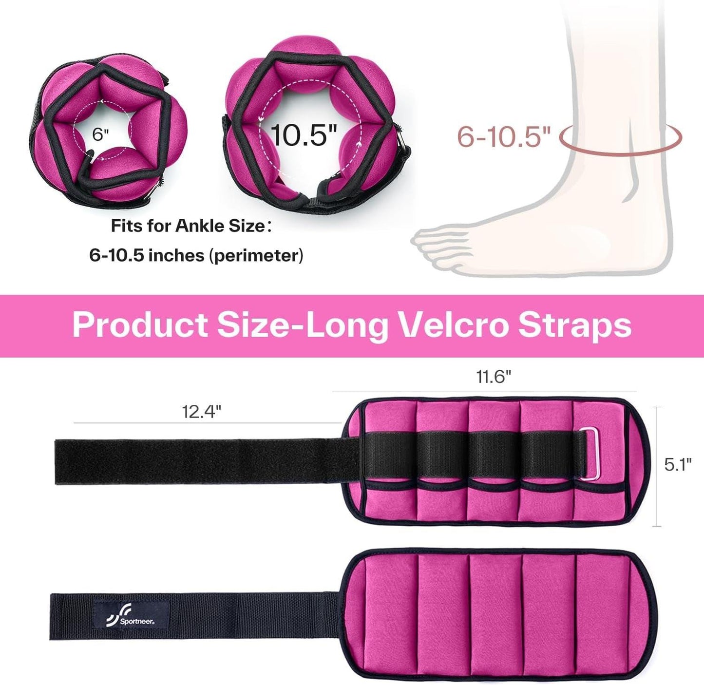Adjustable Ankle Wrist Weights for Men Women Kids, Adjustable Leg & Cuff Weight Straps for Fitness, Walking, Running, Aerobics, Yoga, Gym | 2 Lbs for Each Ankle, 1 Pair Total Weight 4 Lbs.