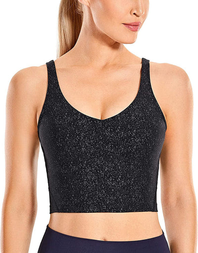 Womens V Neck Workout Tank Tops with Built in Bras - Cropped Padded Athletic Longline Sports Bra