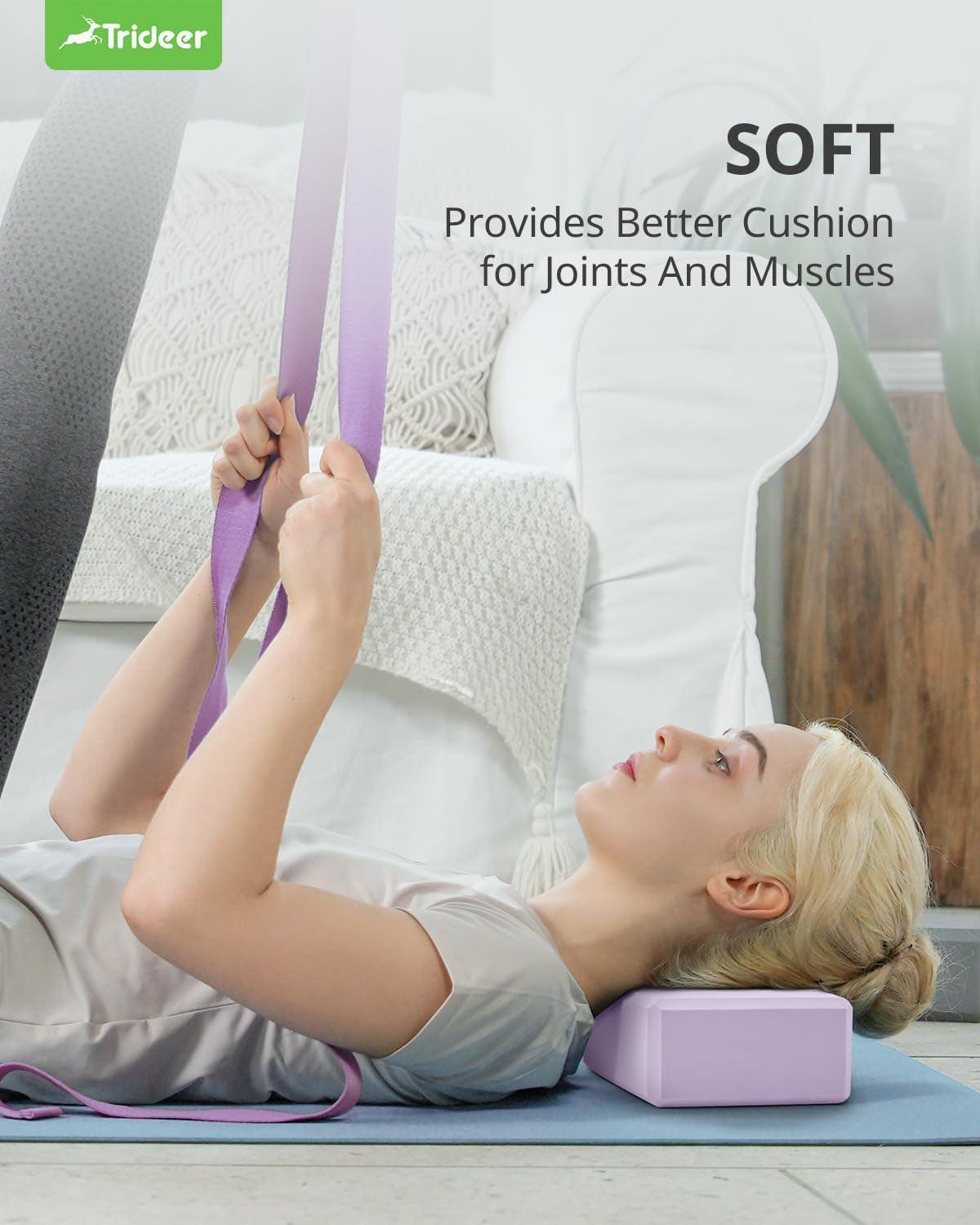Yoga Blocks 2 Pack, Soft Non-Slip Foam Blocks with Beveled Edges for Alignment and Stretching in Yoga, Pilates, and Dance - Supportive, Lightweight, Odor Resistant, Latex-Free.