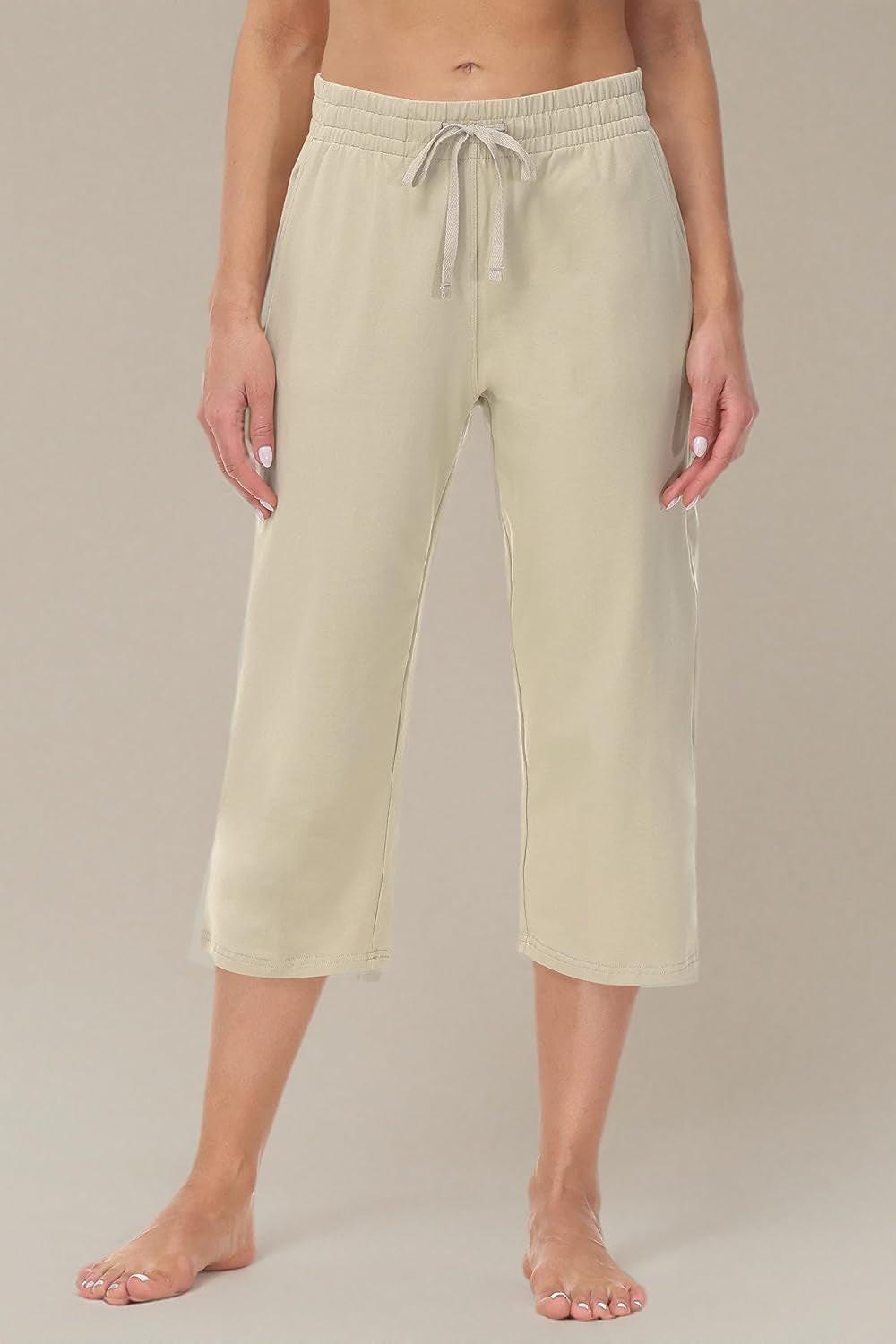 Womens Capri Pants Wide Leg Yoga Capris Summer High Waisted Casual Lounge Cropped Pants with Pockets