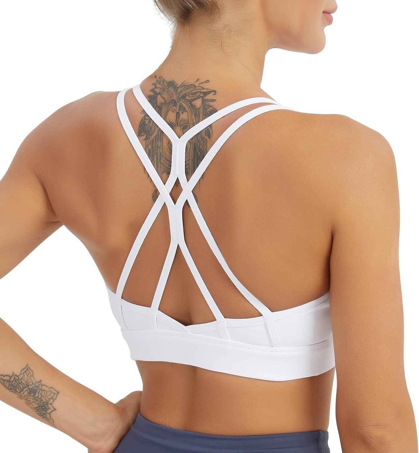 Women'S Sports Bra, Crisscross Back Padded Strappy Sports Bra Medium Support Yoga Bra with Removable Cups.