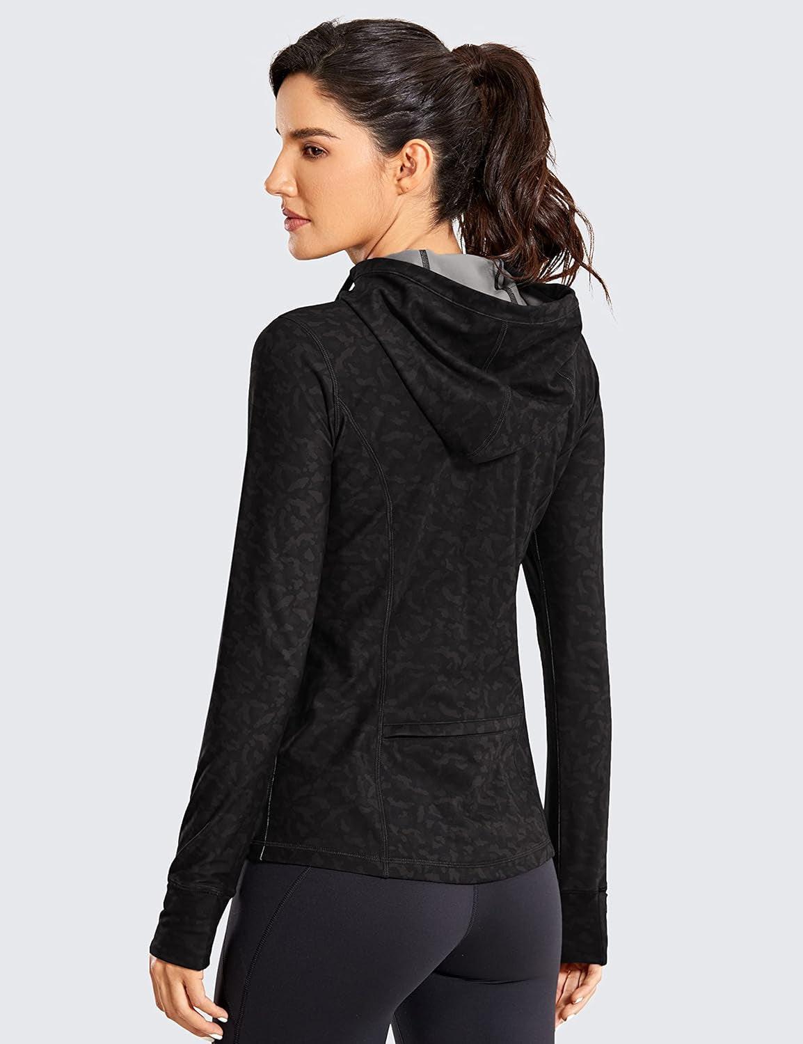Women'S Brushed Full Zip Hoodie Jacket Sportswear Hooded Workout Track Running Jacket with Zip Pockets.