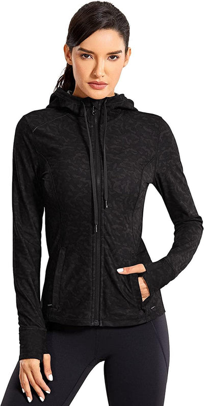 Women'S Brushed Full Zip Hoodie Jacket Sportswear Hooded Workout Track Running Jacket with Zip Pockets.