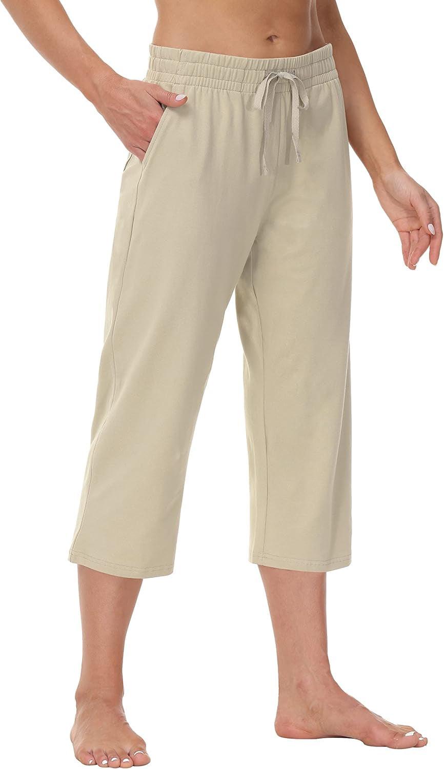 Womens Capri Pants Wide Leg Yoga Capris Summer High Waisted Casual Lounge Cropped Pants with Pockets