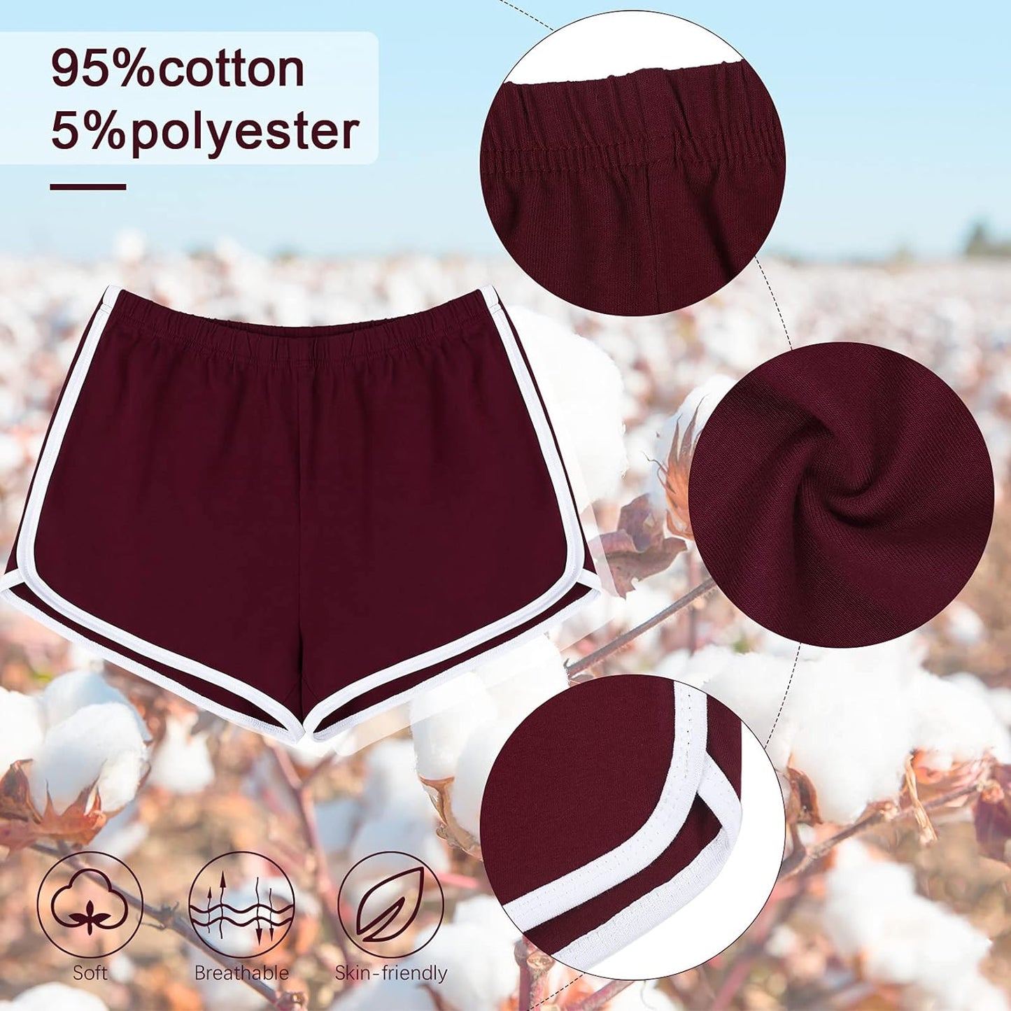 5 Packs Soft Comfy Booty Shorts for Women Cotton Yoga Sports Workout Short Athletic Cycling Hiking Sports Shorts.