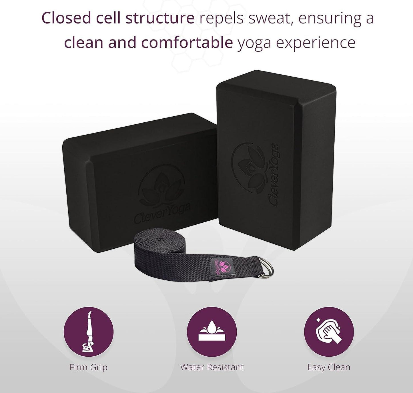 Blocks & Strap - Lighweight Foam Yoga Blocks 2 Pack with 8Ft Cotton Yoga Strap Set Kit for Beginners & Pros, Accessories & Equipment for Women & Men.