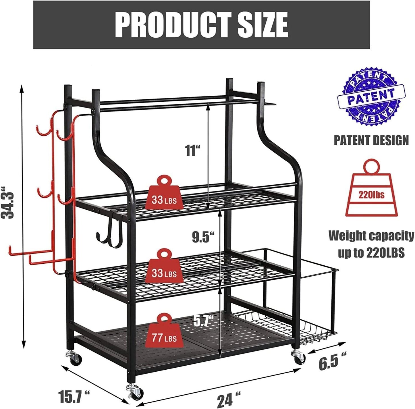 Yoga Mat Storage Racks,Home Gym Storage Rack for Dumbbells Kettlebells Foam Roller, Yoga Strap and Resistance Bands, Workout Equipment Storage Organizer with Hooks and Wheels.