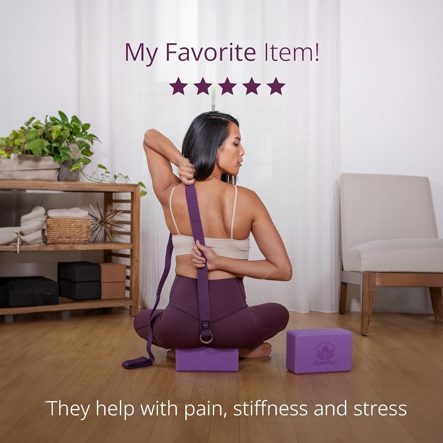 Blocks & Strap - Lighweight Foam Yoga Blocks 2 Pack with 8Ft Cotton Yoga Strap Set Kit for Beginners & Pros, Accessories & Equipment for Women & Men.