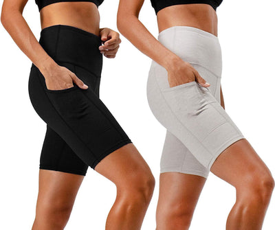 Women'S 2-Pack High Waist Workout Yoga Running Exercise Shorts with Side Pockets.