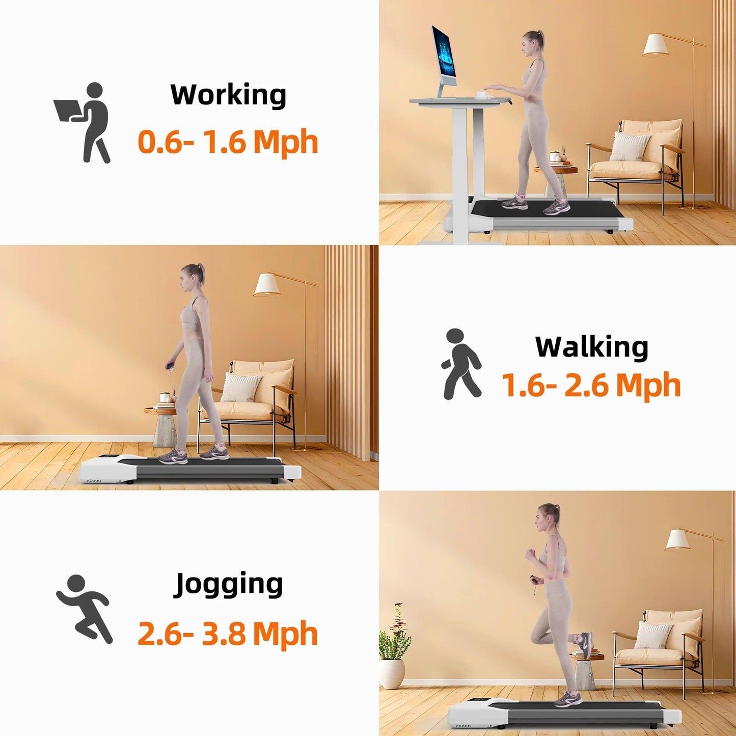 Walking Pad 300Lb,Under Desk Treadmillwith Remote Control ,2 in 1 Portable Walking Pad Treadmill for Home/Office/Exercise/Fitness Workout(White).