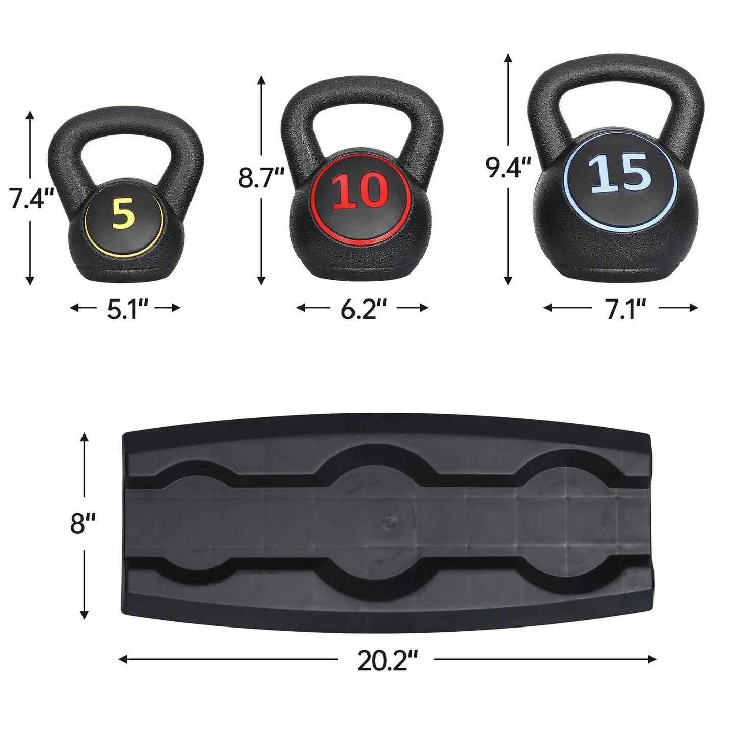 3-Piece Kettlebell Set with Storage Rack Home Gym Exercise Fitness Weights.