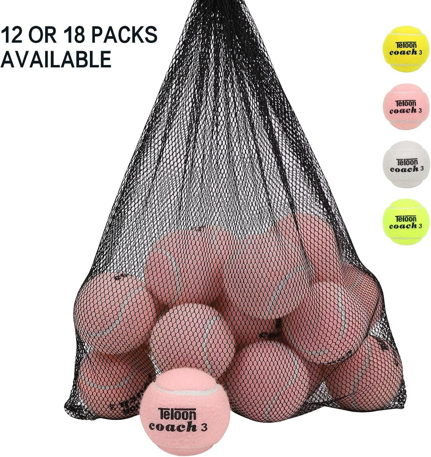 Pressure Training Tennis Balls-12 or 18 Count-Mesh Carry Bag,4 Colors Available,Pressureless Training Exercise Tennis Balls for Beginners..