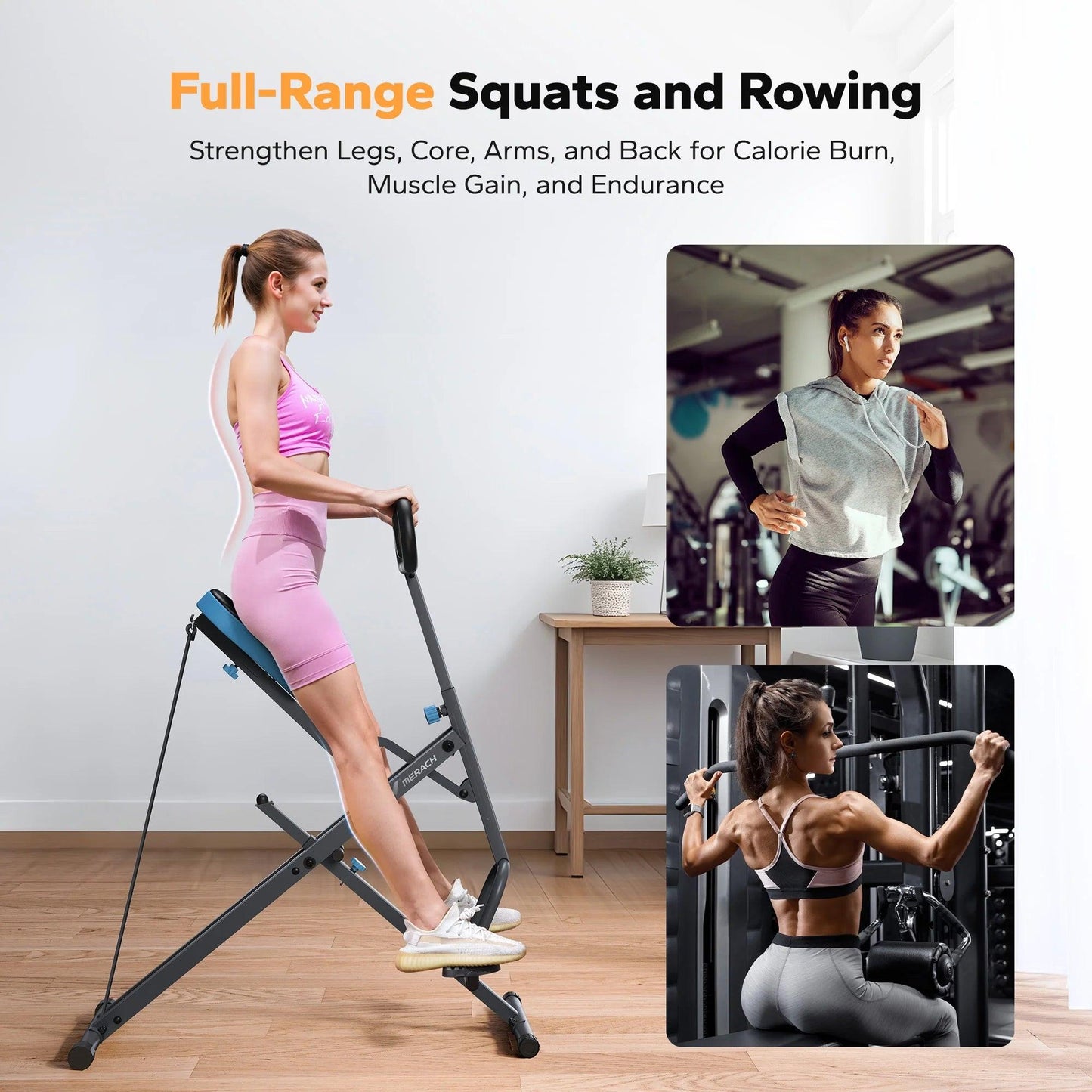 Squat Assist Trainer Foldable Glutes Leg Workout Machine with 3 Tension Bands, 350 Lbs.