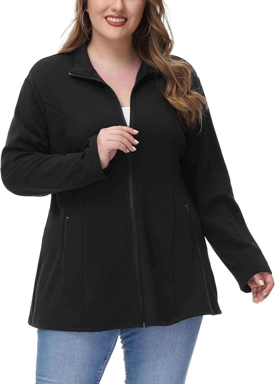 Women Athletic Jacket plus Size Full Zip Lightweight Casual with Zipper Pockets