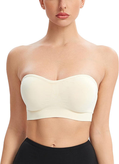 Strapless Bras for Women Non-Slip Silicone Bandeau Bralette Seamless Wireless Strapless Bra Padded Tube Top