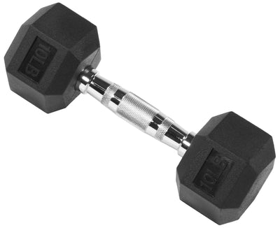 Rubber Encased Hex Dumbbell, Black, 10 Lb.
