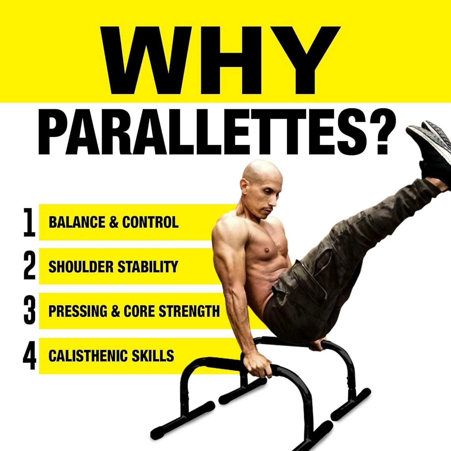 Parallette Push up Bars Dip Station Stand - Perfect for Home and Garage Gym Exercise Equipment - Gymnastics, Calisthenics, Strength Training Parallel Bars for Men and Women.