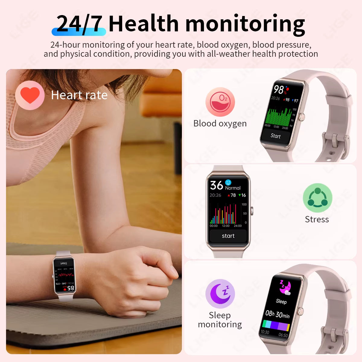 1.47'' HD Smart Watch Women Sports Fitness Bracelet Thermometer Health Monitor Waterproof Ladies Smartwatch for Android IOS