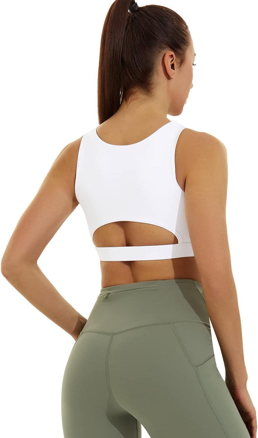 Womens Sports Bras, High Support White Sports Bras for Women Padded Push up Workout Gym Bra with Removable Cups.