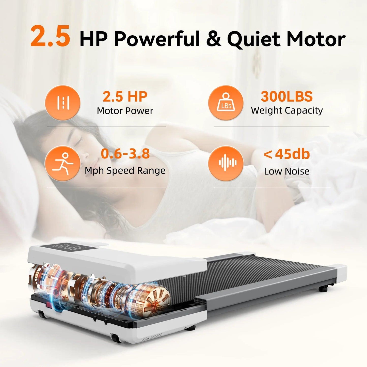 Walking Pad 300Lb,Under Desk Treadmillwith Remote Control ,2 in 1 Portable Walking Pad Treadmill for Home/Office/Exercise/Fitness Workout(White).