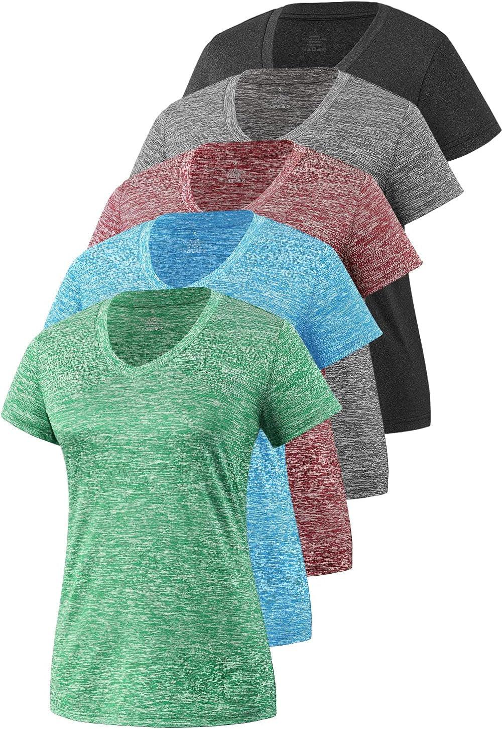 5-Pack Women'S Short Sleeve Dry Fit T-Shirt Moisture Wicking Athletic V-Neck Tee.