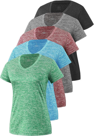 5-Pack Women'S Short Sleeve Dry Fit T-Shirt Moisture Wicking Athletic V-Neck Tee.