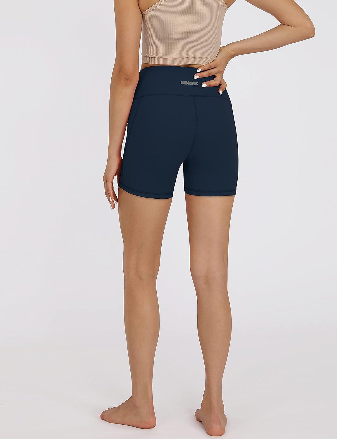 Women'S Yoga Short Tummy Control Workout Running Athletic Non See-Through Yoga Shorts with Hidden Pocket,Navy,Xx-Large.