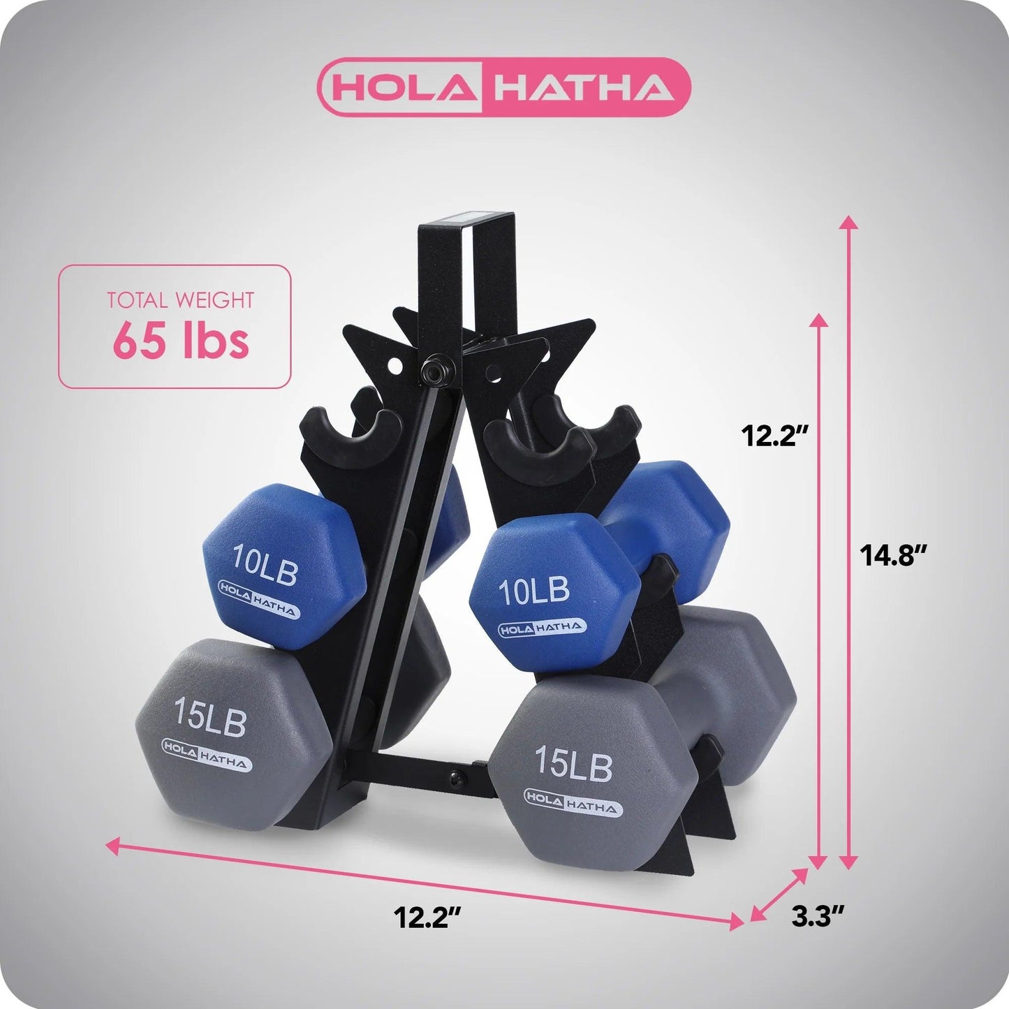 5, 10, and 15 Lb Neoprene Dumbbell Free Hand Weight Set & Rack.