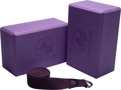 Blocks & Strap - Lighweight Foam Yoga Blocks 2 Pack with 8Ft Cotton Yoga Strap Set Kit for Beginners & Pros, Accessories & Equipment for Women & Men.