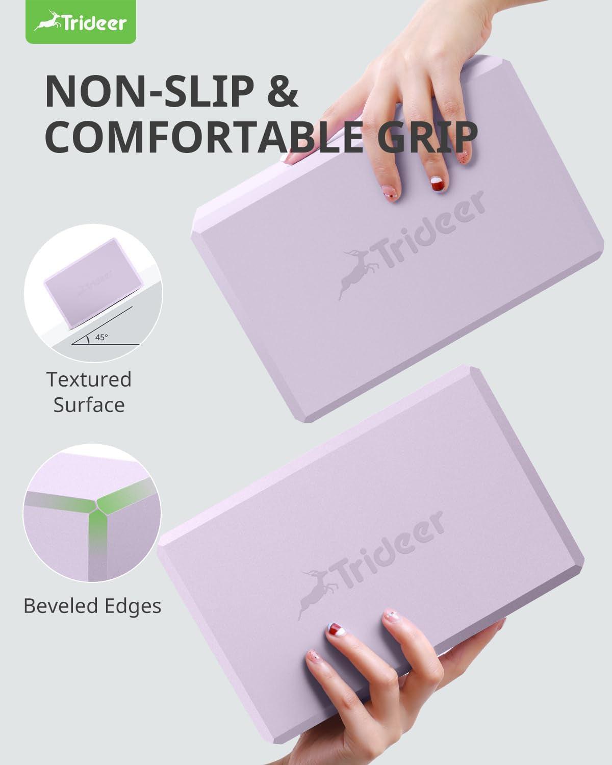 Yoga Blocks 2 Pack, Soft Non-Slip Foam Blocks with Beveled Edges for Alignment and Stretching in Yoga, Pilates, and Dance - Supportive, Lightweight, Odor Resistant, Latex-Free.