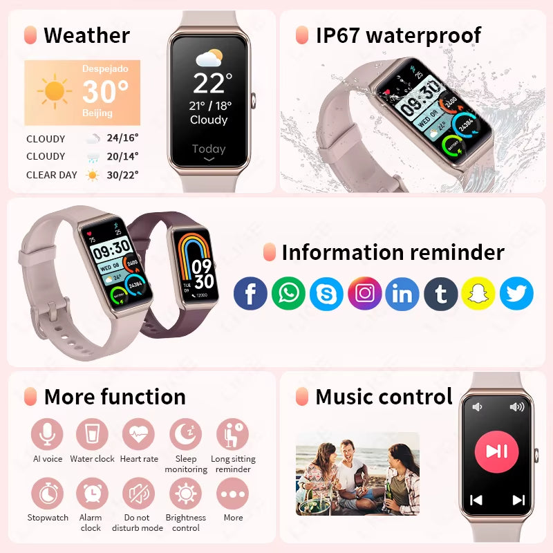 1.47'' HD Smart Watch Women Sports Fitness Bracelet Thermometer Health Monitor Waterproof Ladies Smartwatch for Android IOS