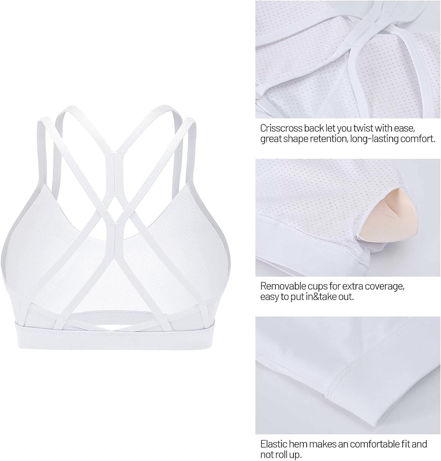 Women'S Sports Bra, Crisscross Back Padded Strappy Sports Bra Medium Support Yoga Bra with Removable Cups.