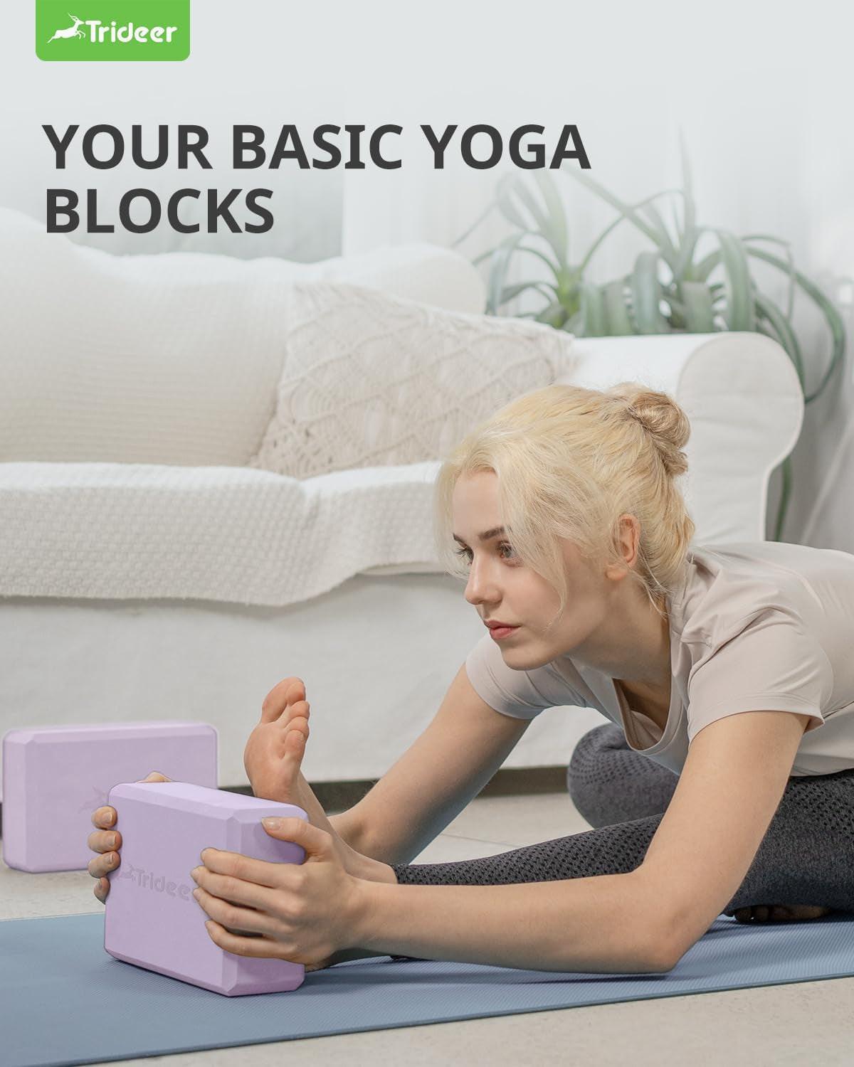 Yoga Blocks 2 Pack, Soft Non-Slip Foam Blocks with Beveled Edges for Alignment and Stretching in Yoga, Pilates, and Dance - Supportive, Lightweight, Odor Resistant, Latex-Free.