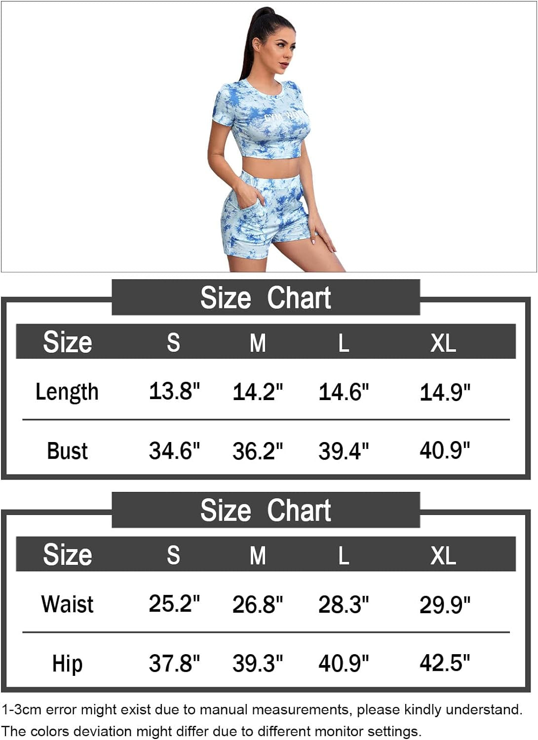 Womens 2 Piece Outfits Tie Dye Casual Tracksuit Short Sleeve Sets for Women Sports Activewear Grey M