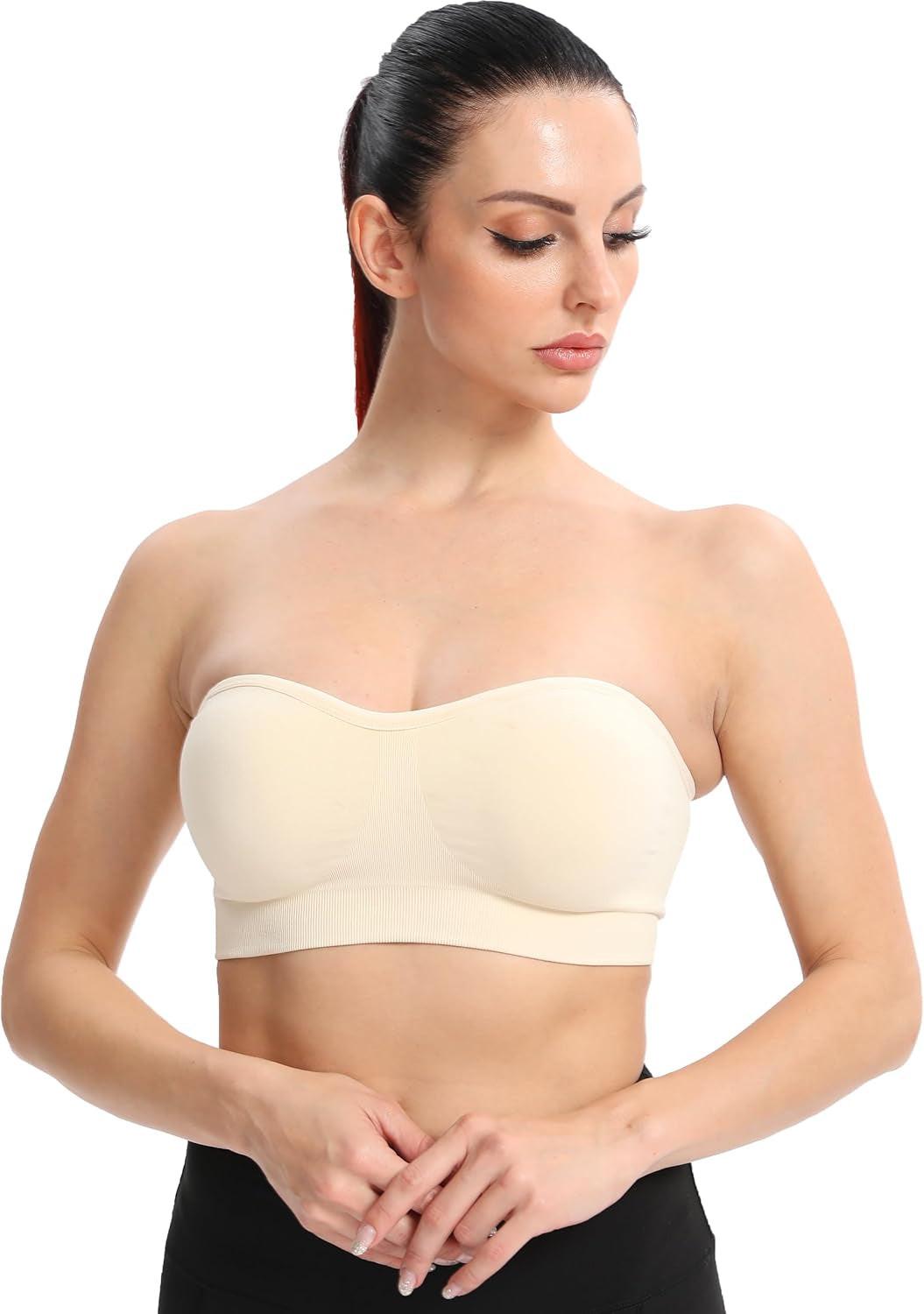 Strapless Bras for Women Non-Slip Silicone Bandeau Bralette Seamless Wireless Strapless Bra Padded Tube Top