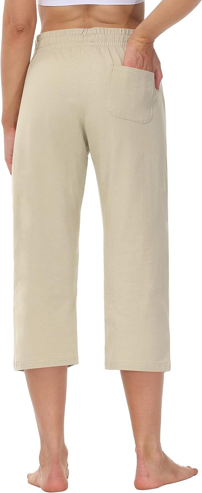 Womens Capri Pants Wide Leg Yoga Capris Summer High Waisted Casual Lounge Cropped Pants with Pockets