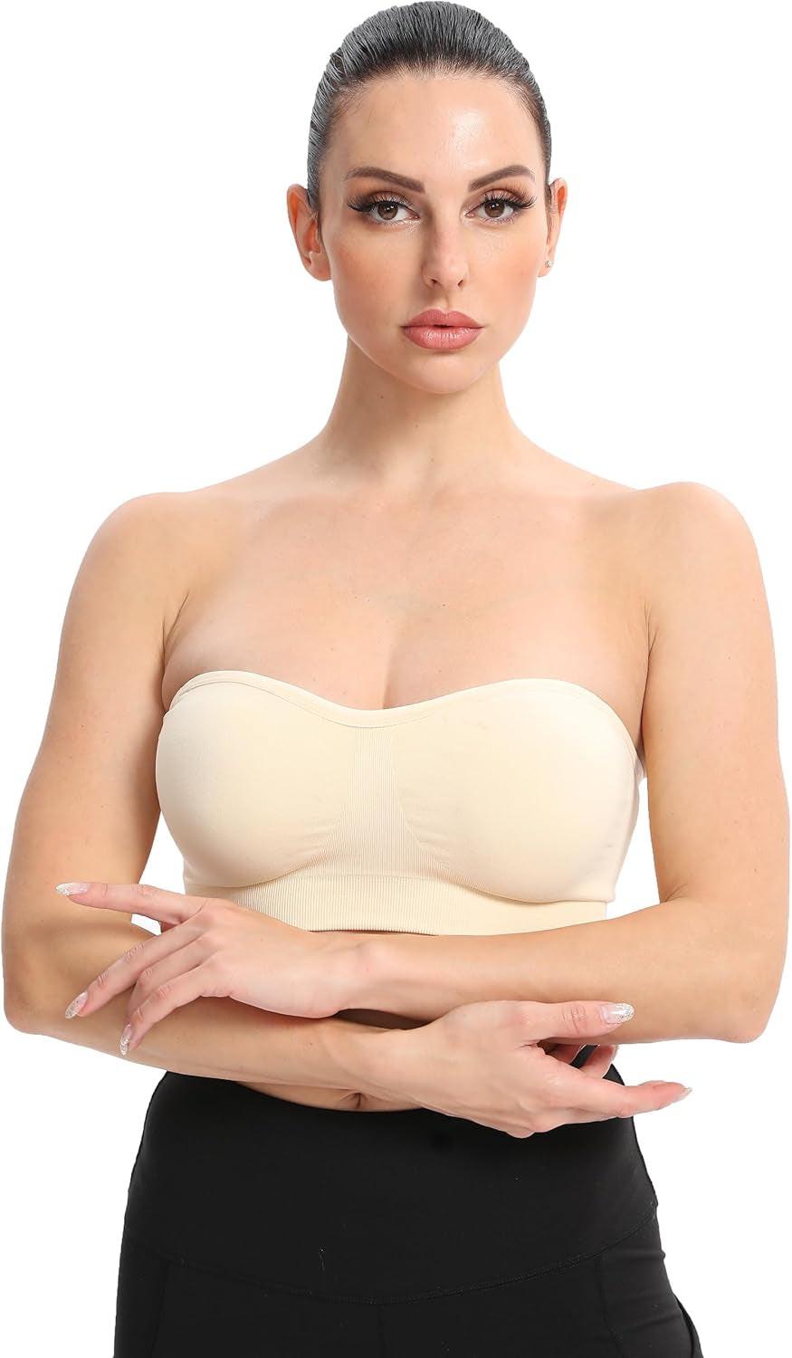 Strapless Bras for Women Non-Slip Silicone Bandeau Bralette Seamless Wireless Strapless Bra Padded Tube Top
