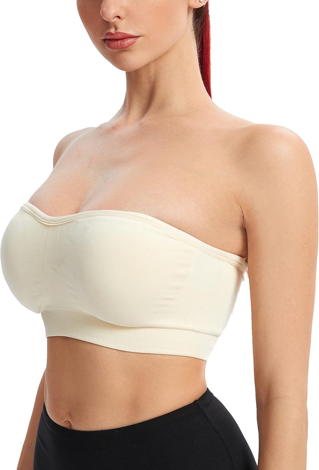 Strapless Bras for Women Non-Slip Silicone Bandeau Bralette Seamless Wireless Strapless Bra Padded Tube Top