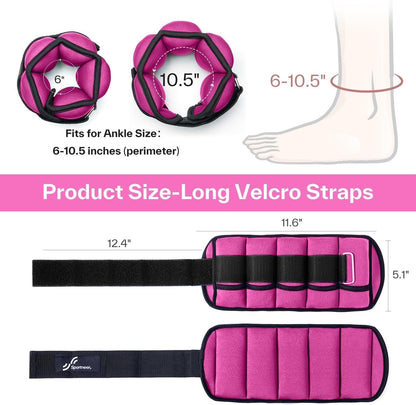 Adjustable Ankle Wrist Weights for Men Women Kids, Adjustable Leg & Cuff Weight Straps for Fitness, Walking, Running, Aerobics, Yoga, Gym | 2 Lbs for Each Ankle, 1 Pair Total Weight 4 Lbs.