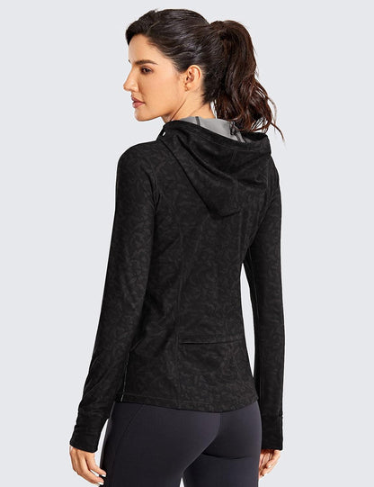 Women'S Brushed Full Zip Hoodie Jacket Sportswear Hooded Workout Track Running Jacket with Zip Pockets.