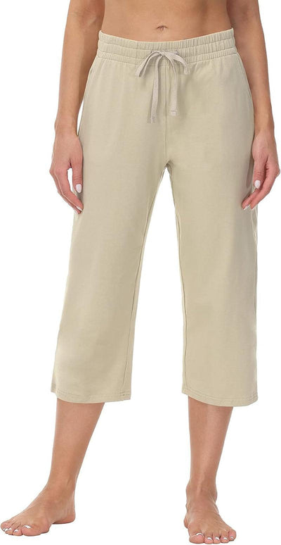 Womens Capri Pants Wide Leg Yoga Capris Summer High Waisted Casual Lounge Cropped Pants with Pockets