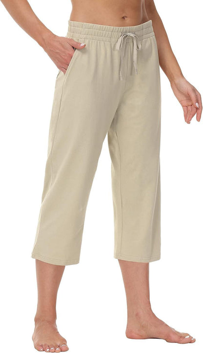Womens Capri Pants Wide Leg Yoga Capris Summer High Waisted Casual Lounge Cropped Pants with Pockets