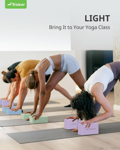 Yoga Blocks 2 Pack, Soft Non-Slip Foam Blocks with Beveled Edges for Alignment and Stretching in Yoga, Pilates, and Dance - Supportive, Lightweight, Odor Resistant, Latex-Free.