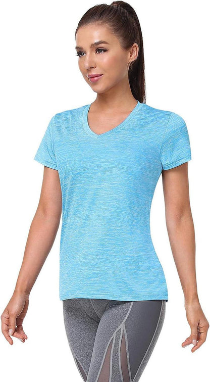 5-Pack Women'S Short Sleeve Dry Fit T-Shirt Moisture Wicking Athletic V-Neck Tee.