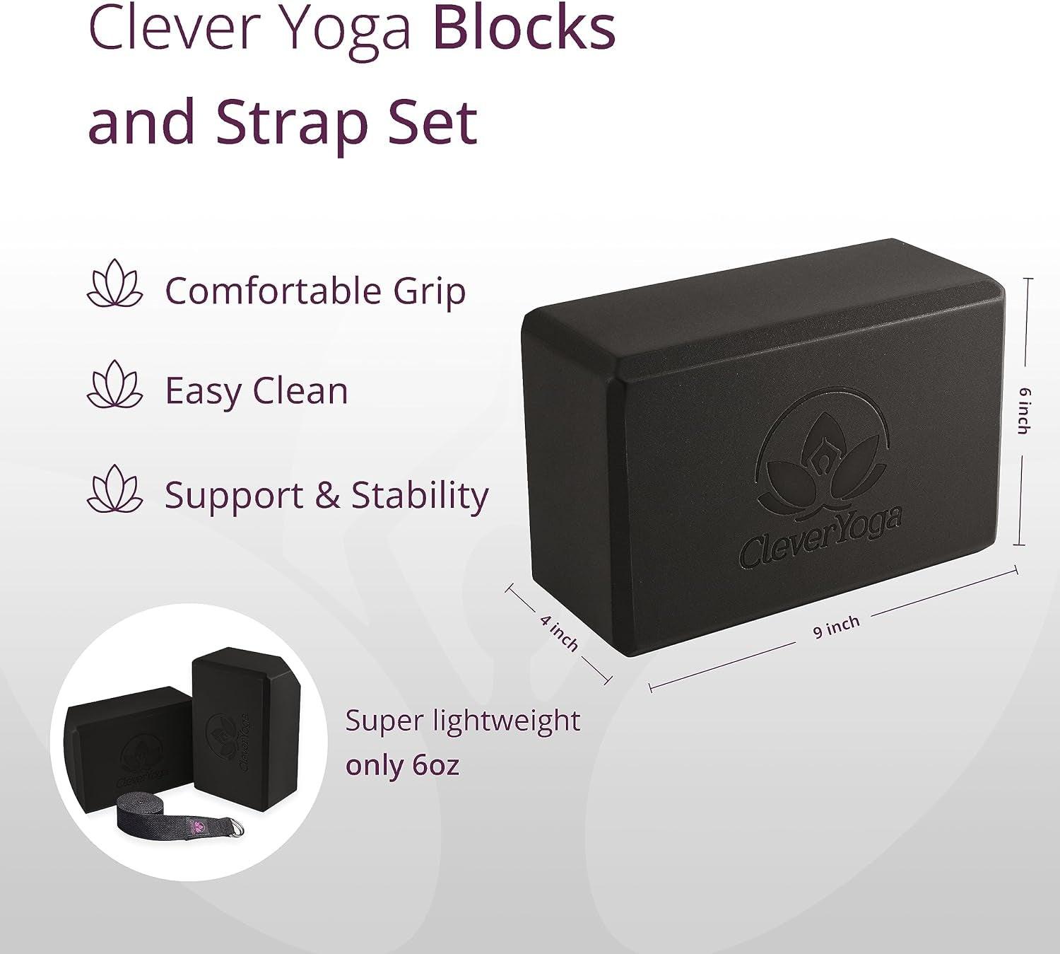 Blocks & Strap - Lighweight Foam Yoga Blocks 2 Pack with 8Ft Cotton Yoga Strap Set Kit for Beginners & Pros, Accessories & Equipment for Women & Men.