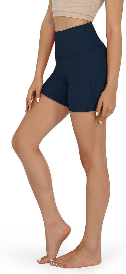 Women'S Yoga Short Tummy Control Workout Running Athletic Non See-Through Yoga Shorts with Hidden Pocket,Navy,Xx-Large.