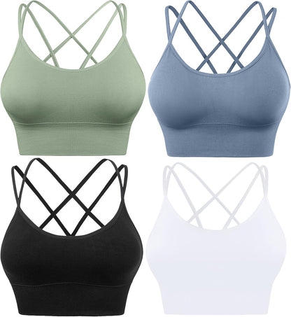 Sports Bras for Women High Impact Cross Back Strappy Bras Cropped Padded Seamless Workout Yoga Bras Set