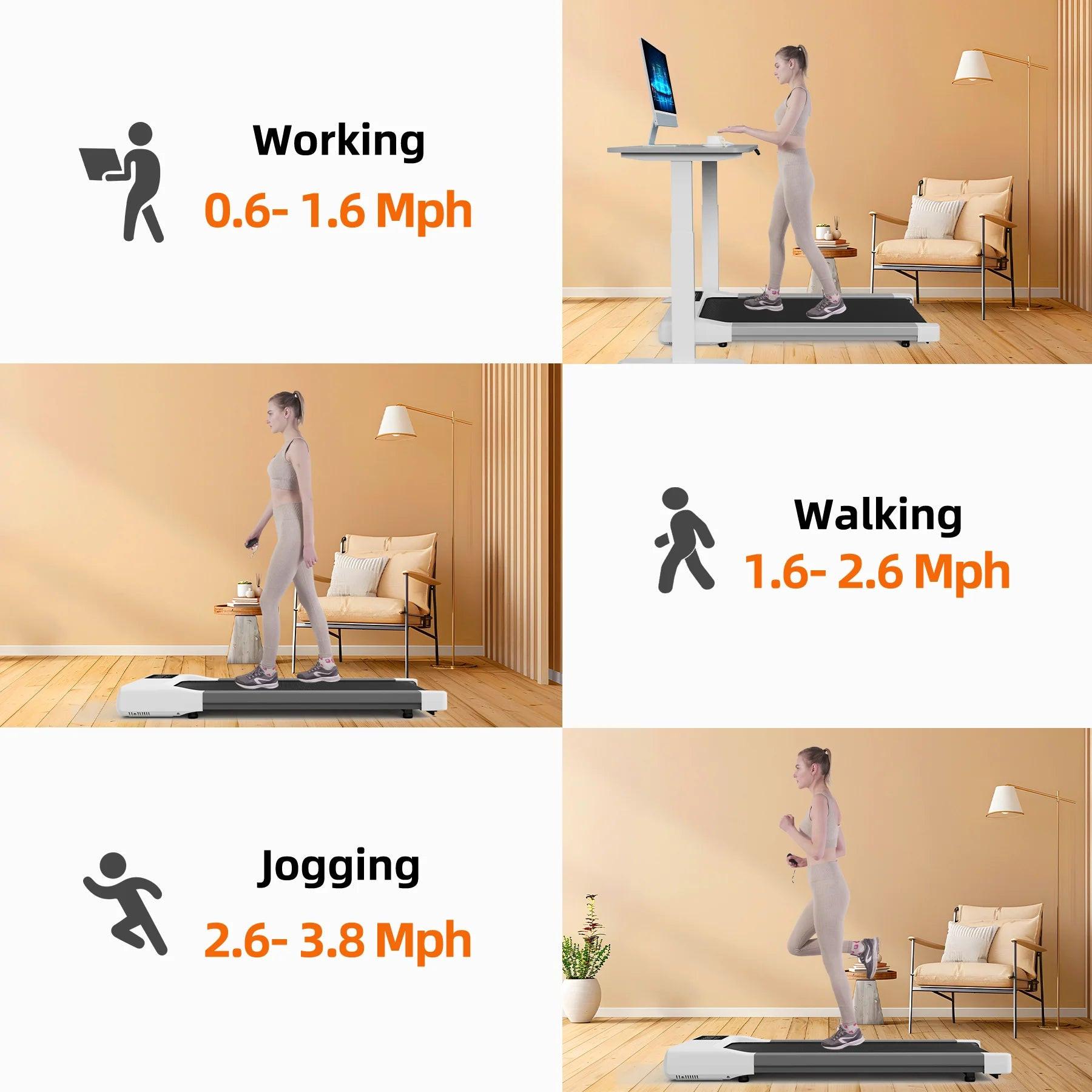 Walking Pad 300Lb,Under Desk Treadmillwith Remote Control ,2 in 1 Portable Walking Pad Treadmill for Home/Office/Exercise/Fitness Workout(White).