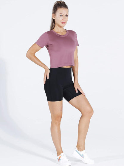 Women'S Dry Fit Crop Top Yoga Short Sleeve Shirts Crew Neck Athletic Running Tee 3 Pieces