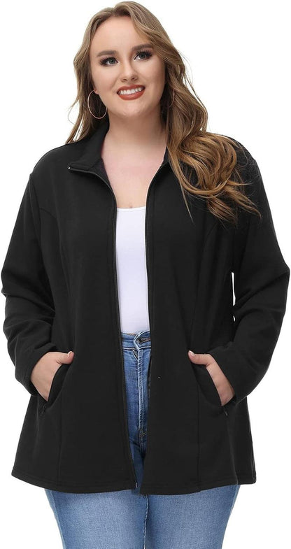 Women Athletic Jacket plus Size Full Zip Lightweight Casual with Zipper Pockets